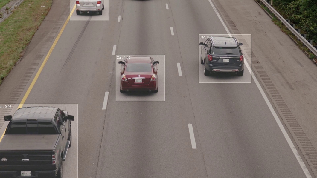 Object Detection Computer Vision Inferencing showing Traffic with Vehicles