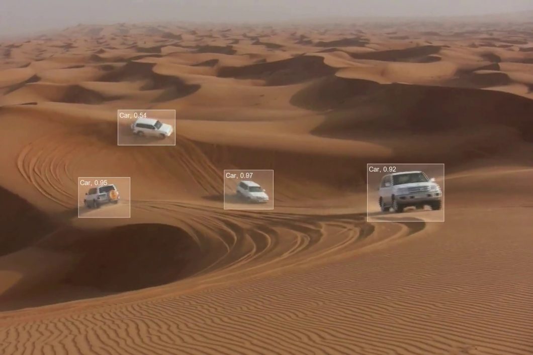 Object detection with multiple cars in a desert setting