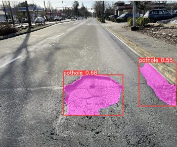 YOLOv8 applied in smart cities for pothole detection.