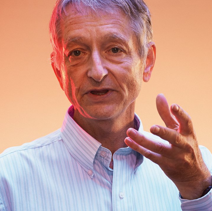 Geoffrey Hinton is recognized for advancements in AI including co-inventing the Boltzmann machine and contributing to the development of the transformative AlexNet for image classification.