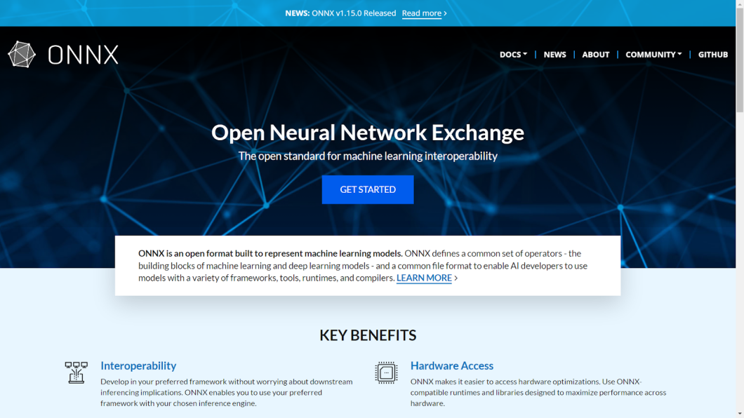 ONNX (Open Neural Network Exchange) is an open-source format that facilitates interoperability between different deep learning frameworks for simple model sharing and deployment.