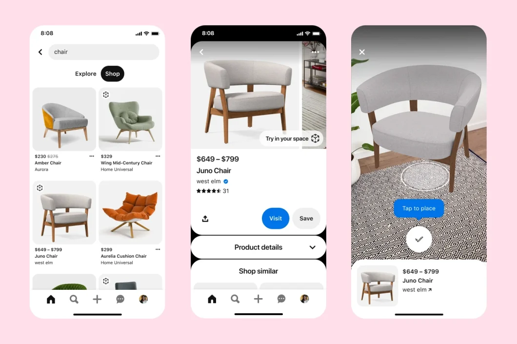 App providing previews of furniture inside users' living spaces