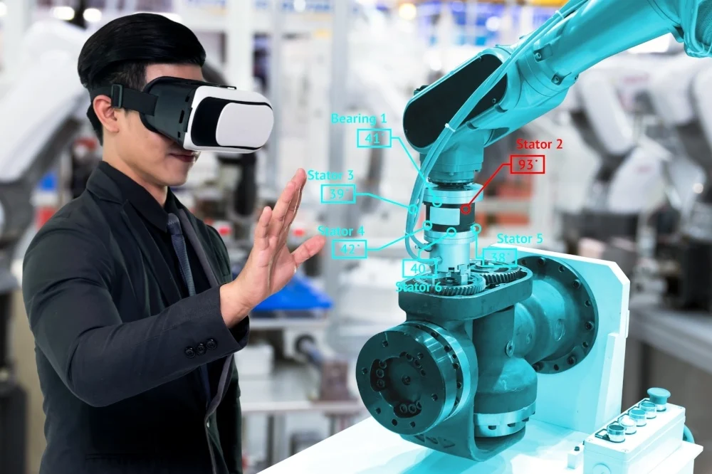 VR is utilized to provide detailed and immersive visualizations of individual parts within complex products, aiding in design, assembly, and quality control processes.