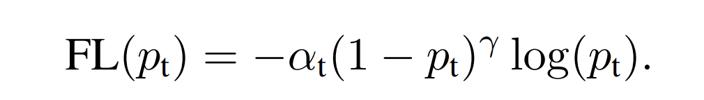 formula for focal Loss