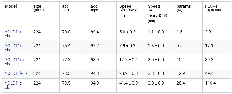 Performance of YOLOv11 on ImageNet Image Classification