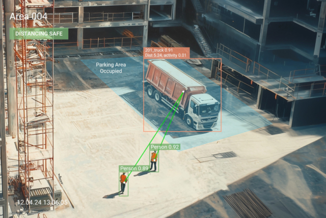 Visual AI for monitoring distances between workers and heavy machinery 