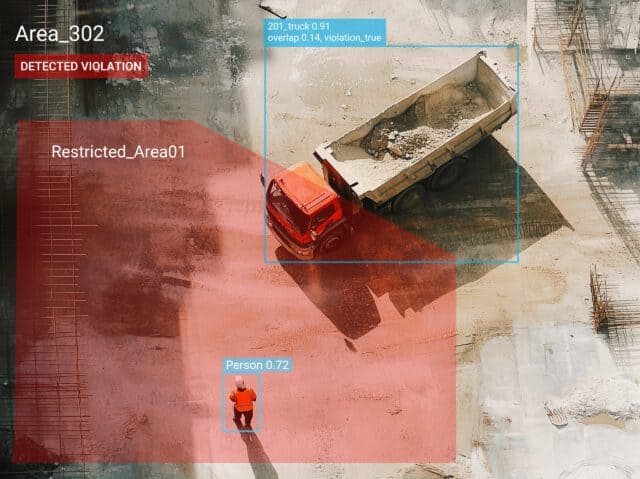 Object detection at construction site identifying personnel and machinery.