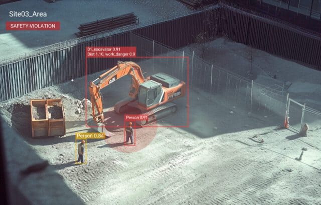 Excavator safety violation detection at construction site.