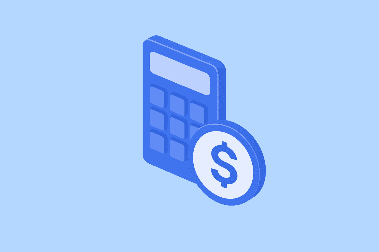 Affordable calculator with dollar symbol icon, finance and payment related graphic.