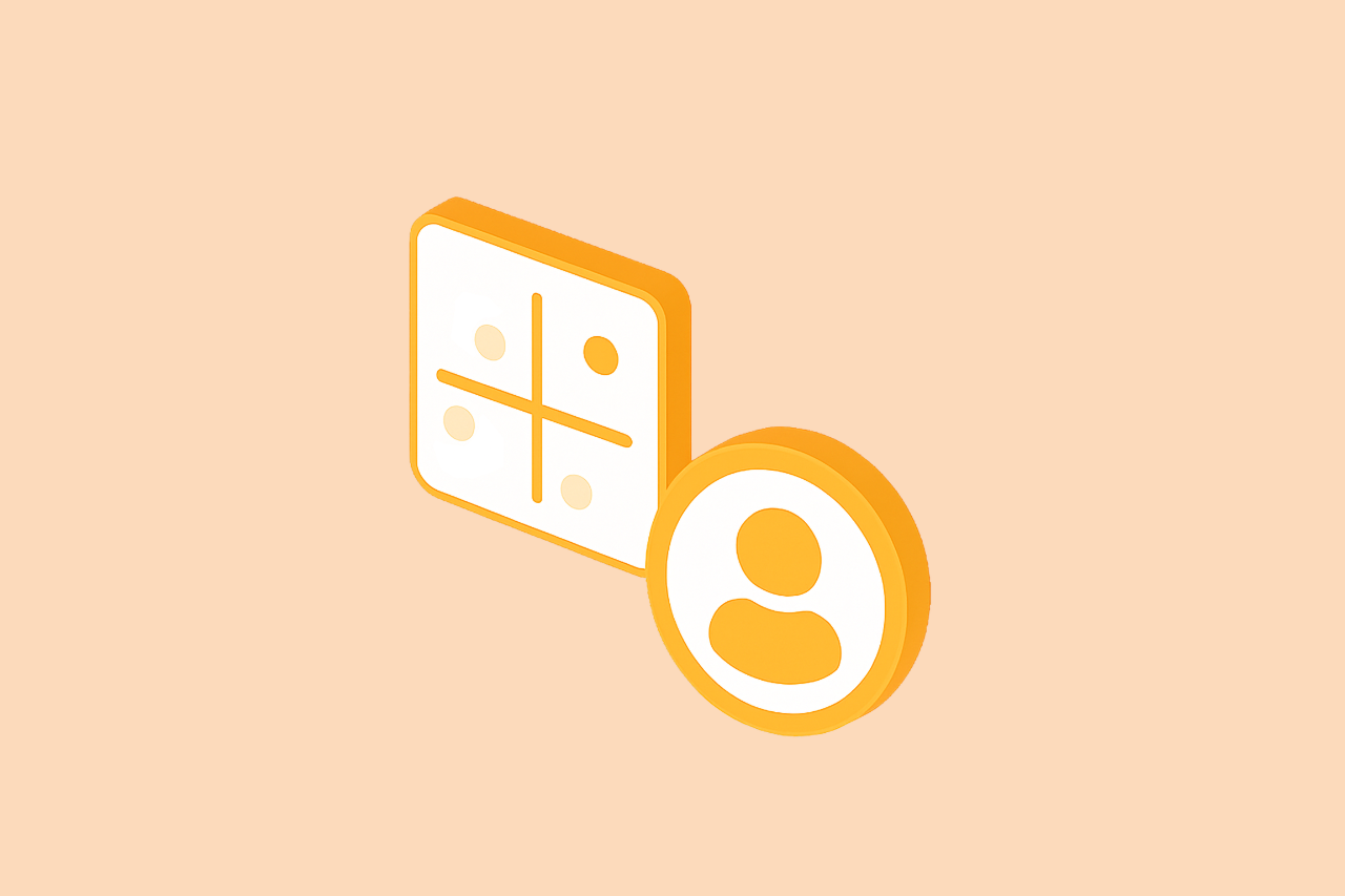 AI-powered user profile and personalization icon on orange background.