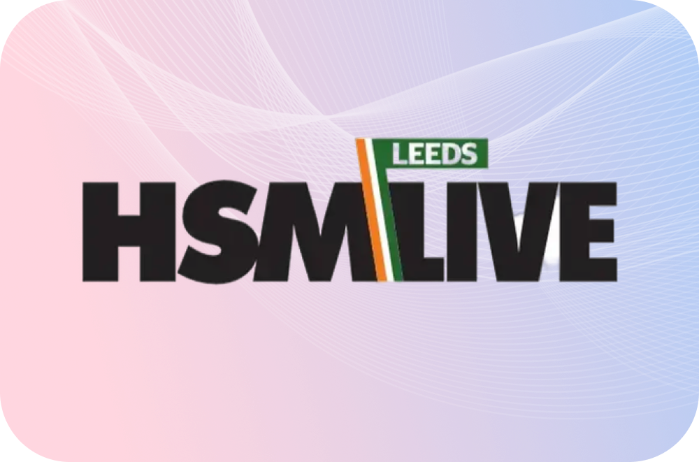 LEEDS HSM LIVE event banner with vibrant wave background.