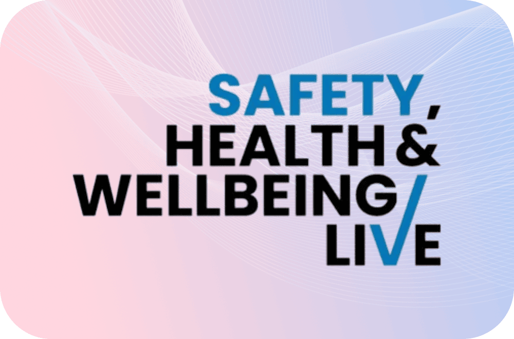 Safe health and wellbeing event banner with vibrant colors and dynamic lines, emphasizing safety and live engagement.